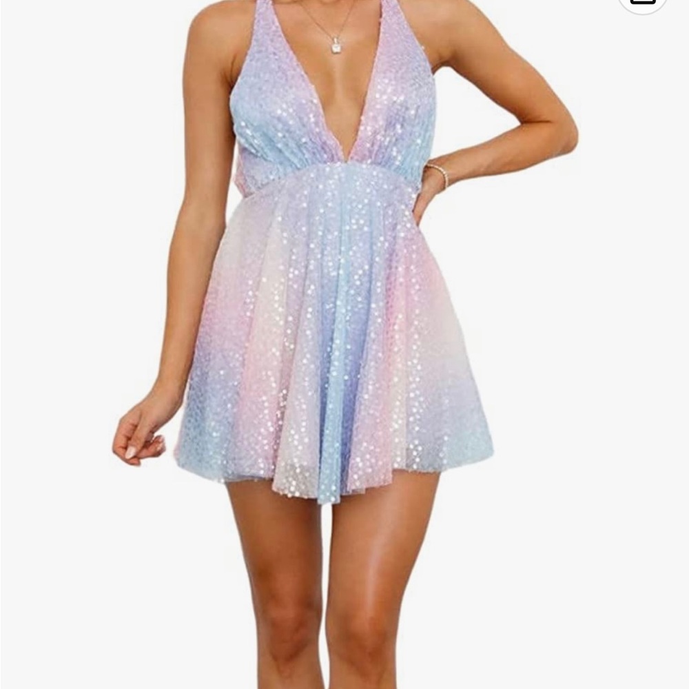 Pastel Sequin Backless Mini Dress